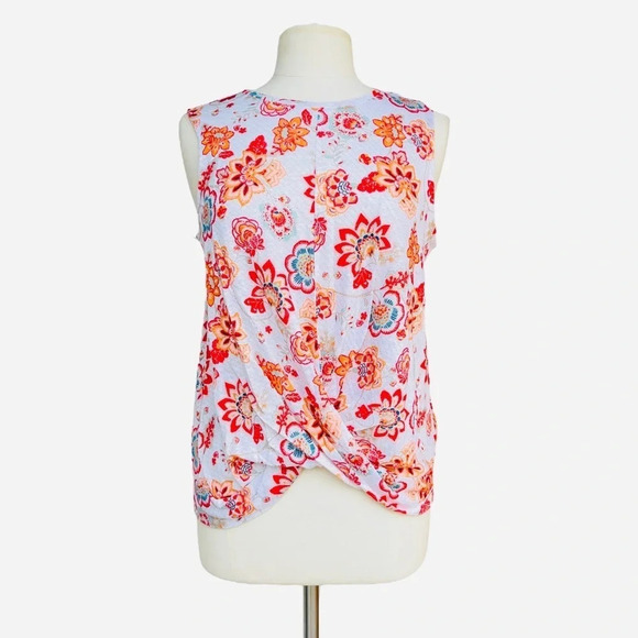 J. Jill Tops - J.Jill Love Linen Women’s S White Red Floral Sleeveless Twisted Hem Linen Top